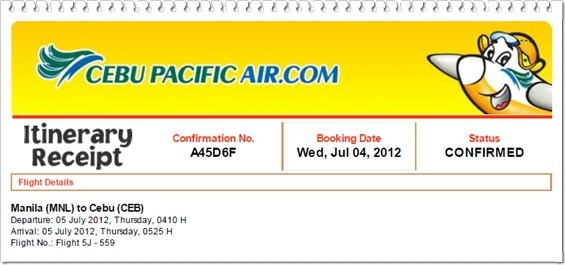 cebu pacific confirmation itinerary cebu pacific confirmation itinerary